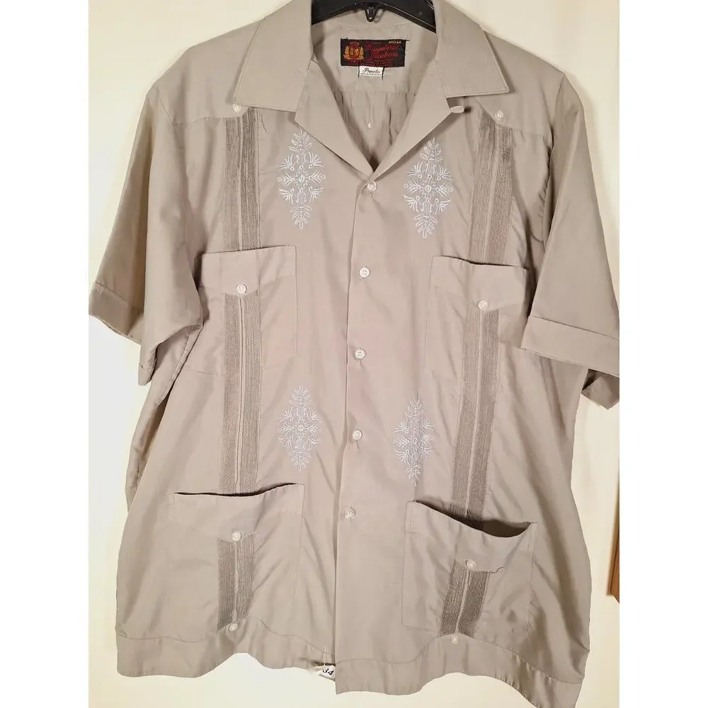 Vintage Men's Traditional Mexican Guayabera Button-Up Short-Sleeved Shirt - Picture 2 of 5